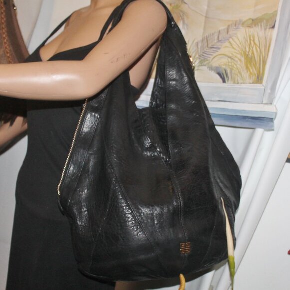 Auth $2800 Large GIVENCHY Black Lambskin Tinhan Hobo Tote Shoulder Bag - Picture 2 of 13